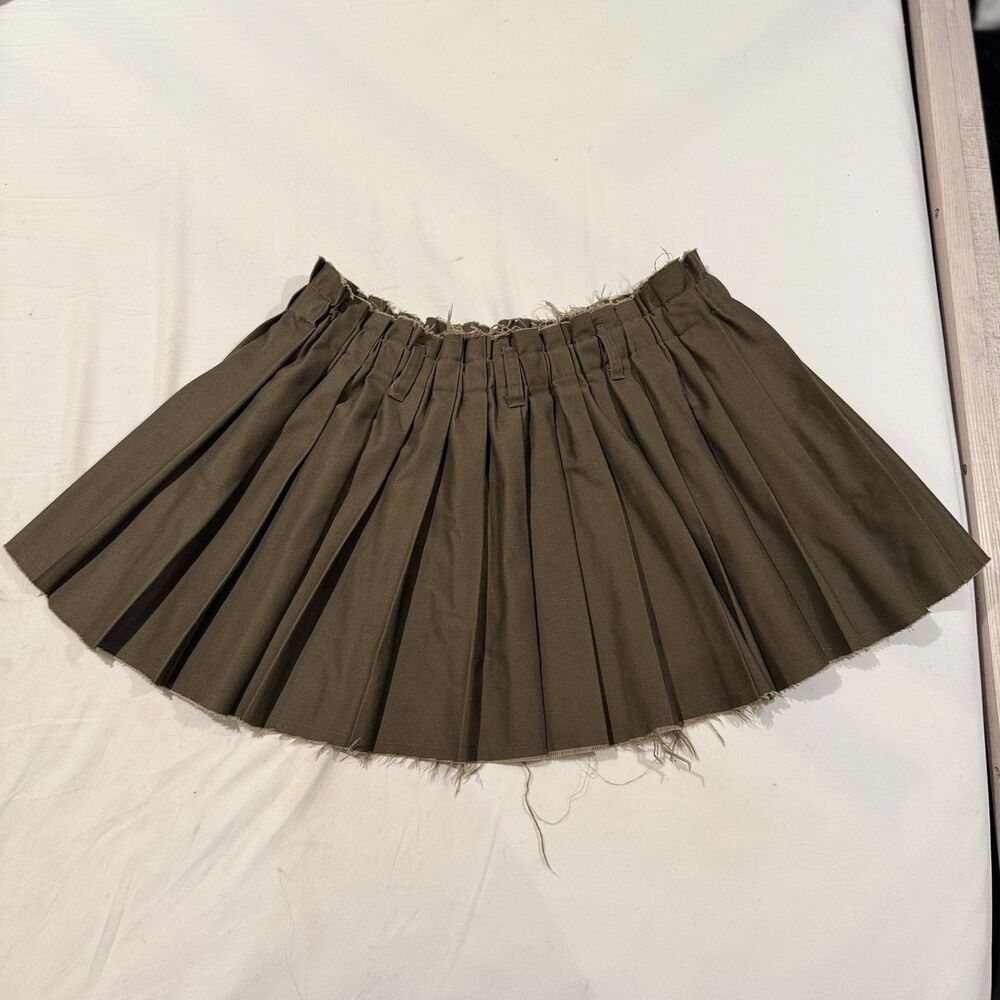 NEW H&M Divided Olive Army Green Pleated Mini Skirt Raw Distressed Hem M Hip Hop